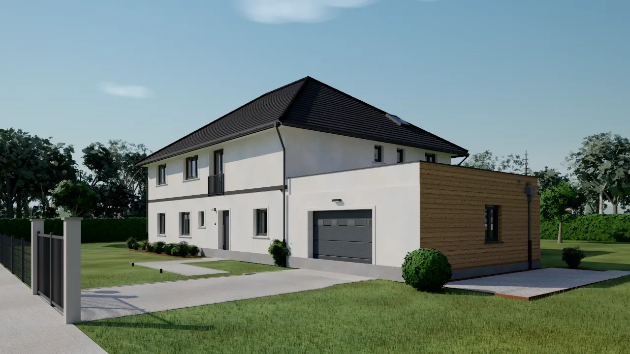 Rendu de jour d’une villa contemporaine à étage